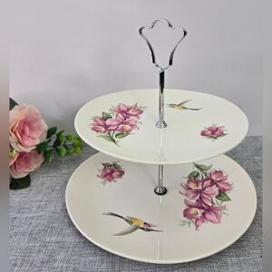 Vintage Wood &‎ Sons 2 Tier Pink Orchids Pattern Oval Serving Plates England